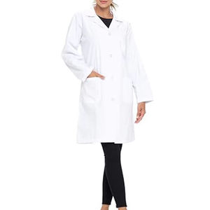 Bata de Laboratorio Blanca Tejida para Mujer, Uniforme de Hospital, Algodón y Poliéster, 3 Bolsillos, Cierre de Broches, Bata Médica - Product Image 3