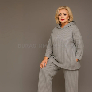 Ensemble de salon rayé 2 pièces pour femmes, haut à manches longues boutonné et pantalon à cordon de serrage - Product Image 4