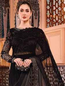 Sari de Organza con Bordado Elaborado y Diseño de Bordes Elegantes para Fiestas y Eventos Tradicionales - Product Image 2