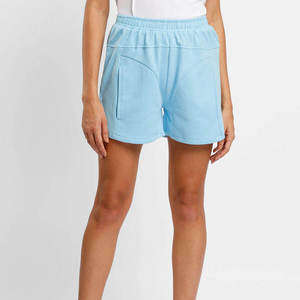 <b>Light</b> Blue Women's Elastic Waist Knitted Shorts With Pockets Casual Workout <b>Lounge</b> Wear - Product Image 1