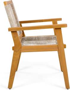 Silla de comedor para exteriores de madera de teca con un acabado natural y una combinación de asiento y respaldo de cuerda para uso en exteriores. - Product Image 5