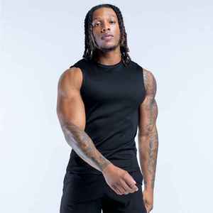 Men's O-Neck <b>Black</b> <b>Tank</b> <b>Top</b> 100% Polyester Breathable Casual <b>Knitted</b> Solid Color Sleeveless Workout Wear - Product Image 1