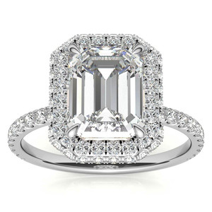 Anillo de Compromiso y Boda con Halo de Diamantes Cultivados en Laboratorio, Corte Esmeralda, Oro de 18k, Certificado IGI, para Mujeres y Niñas, Venta al Por Mayor - Product Image 1