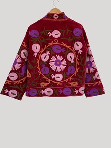 Hand Embroidered <b>Velvet</b> Jacket With Floral Pattern Mandarin Collar Full Sleeve Plus Size Autumn Women's Coat - Product Image 4