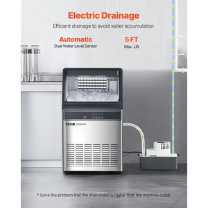 Máquina de Hielo Comercial de Acero para Cocina, 110 lb/24 h, Capacidad de Almacenamiento de 33 lb, Bomba de Drenaje Digital LED, Produce 50 Cubos de Hielo - Product Image 6