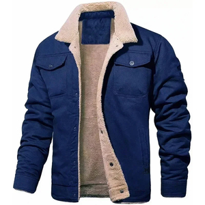 Blouson Bomber en Toile pour Homme, Doublure Sherpa, Couleur Tan, Coupe-Vent Respirant, Vêtement de Travail, Fermeture Éclair, Col Montant, Service OEM, Prêt à Porter - Product Image 4