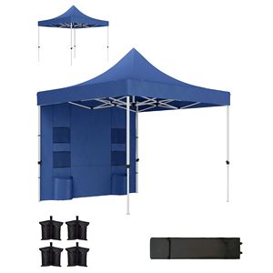 Tenda a Baldacchino Pop-up 3x3 Metri Blu Scuro Resistente con Pareti Laterali UPF50+ e Tasche Portaoggetti, Riparo Solare Istantaneo - Product Image 1