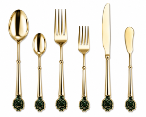 Ensemble de couverts de luxe vintage dorés à succès – Cuillère, fourchette, couteau en acier inoxydable pour la table - Product Image 3
