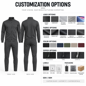 Men's Dark Gray Tracksuit Full <b>Zip</b> Jacket And Pants Set Breathable Casual Wear Solid Color Stand Collar Regular Fit Autumn Style - Product Image 1