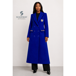 Manteau long croisé bleu roi pour femme de la sororité Sigma Gamma Rho, col à revers cranté, manches longues, vêtement d'extérieur formel et ajusté - Product Image 5