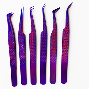 Pince à épiler pour sourcils en acier inoxydable violet de haute qualité, poignées texturées, pointes inclinées, écologiques, durables pour un usage professionnel - Product Image 4