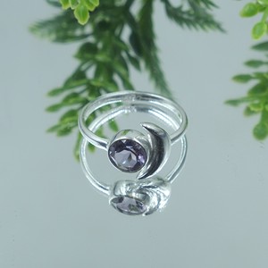 Bague en argent sterling 925 avec améthyste, forme croissant de lune, pierre précieuse violette, ajustable, bijou spirituel pour femme, cadeau pour elle - Product Image 5