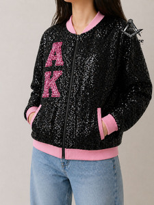 Custom Letterman <b>Sequin</b> Embroidery Ladies Baseball Varsity <b>Jacket</b> | Sorority Greek Apparel By Heritage Masonic Regalia - Product Image 3