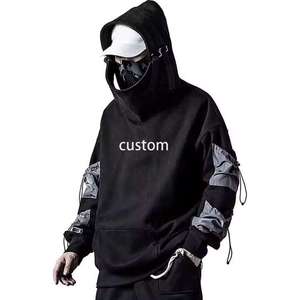 Sweat à capuche technique pour homme avec logo personnalisé, streetwear, tactique, cyberpunk, ninja, multi-poches, urbain, hip hop, surdimensionné, noir - Product Image 5