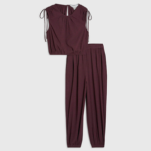 High Moq Wrinkled Fabric Made Women's Lounge Set Top fashion Piece Sleeveless <b>Crop</b> Top Vest Trousers For Women Loungewear - Product Image 5