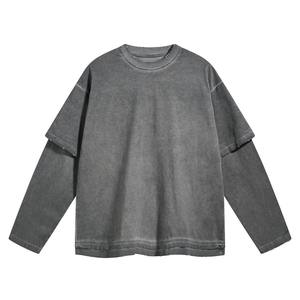 Nouveau T-shirt pour homme en coton 100% durable, design tendance, coupe ample, manches longues, effet délavé, durable et éco-responsable. - Product Image 2