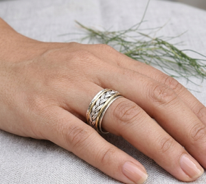 925 Sterling Silver Brass Spinner Ring Celtic Weave Band Handmade Meditation Worry Ring Vintage Boho Unisex Jewelry Christmas - Product Image 2