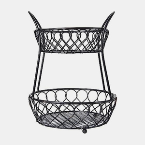 Double Tier Metal Storage <b>Basket</b> Rectangular Black Wire Rack for Kitchen Sundries Industrial Style <b>Stackable</b> Storage <b>Basket</b> - Product Image 5