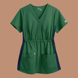 Conjunto de Uniforme Médico para Mujer, Verde, Cuello en V, Manga Corta, Ropa de Trabajo para Hospital, Elástica, para Enfermería - Product Image 6