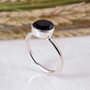 SHYAM JEWELRS Dainty 925 Sterling <b>Silver</b> Black Obsidian Unisex <b>Ring</b> Handmade Natural Gemstone <b>Adjustable</b> Band Boho Hippie - Product Image 4