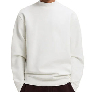 <b>Men's</b> <b>White</b> Turtleneck Pullover <b>Sweatshirt</b> Regular Fit Knitted Cotton Solid Color Minimalist Style Autumn Wear - Product Image 1