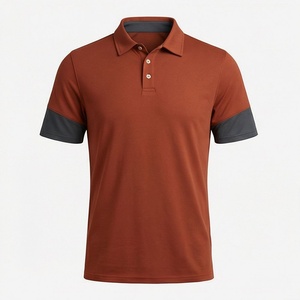 Polo à manches courtes pour homme, couleur rouille, à blocs de couleur, tricoté, décontracté, design uni, coupe classique, boutons sur le devant - Product Image 1