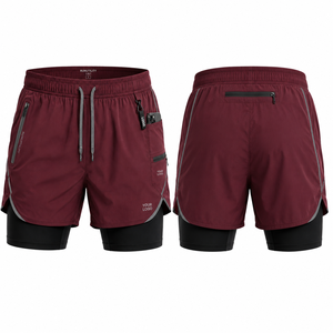 Shorts de sport 2 en 1 pour hommes |   Vêtement de sport d'été respirant avec coque extérieure et collants de compression intérieurs, personnalisation de la marque disponible - Product Image 1