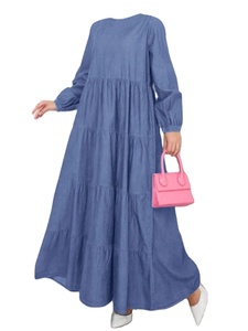 Mujeres Casual Manga Larga Maxi Vestidos Liso Teñido Natural 100% Algodón Transpirable A-Line Silueta - Product Image 2