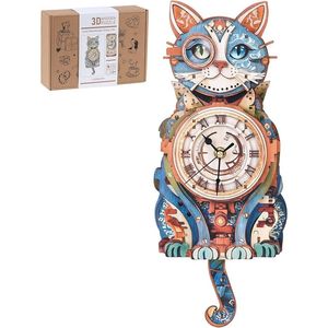 Puzzle 3D in Legno per Adulti, Orologio da Parete Fai-da-Te, Kit Modello Orologio a Pendolo Gatto Detective, Decorazione per Casa e Stanza - Product Image 1