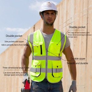 Men's Hi Vis Safety Vest Reflective Polyester Casual Wear with Pockets Zipper Closure Summer Outdoor Use Customizable - Product Image 1