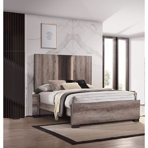Testiera letto moderna con pannello LED integrato, colore marrone beige grigio, in legno, per camera da letto - Product Image 3