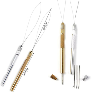 Gold Silver Hair Extension Tool Kit Wire Loop <b>Threader</b> Pulling Hook Handle Replacement <b>Needles</b> Set for Micro Bead Link - Product Image 1