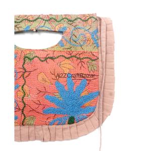 Suzani Embroidery Cotton Textile Shoulder <b>Bag</b> with Ruffle Shoulder Sling <b>Medium</b> Size Clutch Closure Daily Use for Exhibition - Product Image 5