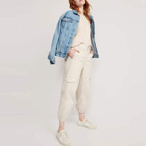 Pantalones Cargo Beige para Mujer, Cintura Media, Largo hasta el Tobillo, 100% Algodón, Corte Regular Informal, con Bolsillos, Cierre de Botones, Estilo Primavera - Product Image 4