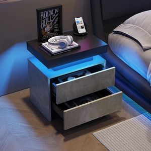 Modern Gray <b>LED</b> Nightstand with 2 Drawers <b>Bedside</b> <b>Table</b> Cabinet Lights for Bedroom - Product Image 5