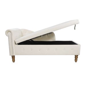 Chaise longue moderna beige in velluto per interni con braccioli arrotolati e cuscino contenitore per camera da letto - Product Image 6