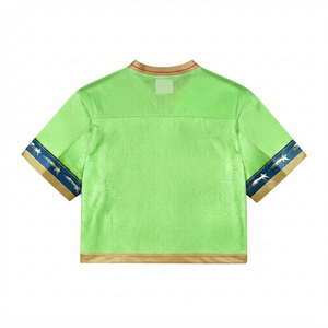Maillot de football personnalisé vert néon en mesh 2026, vêtement de sport, crop top à manches courtes, numéros brodés, pour hommes et femmes, vente en gros 100% - Product Image 2