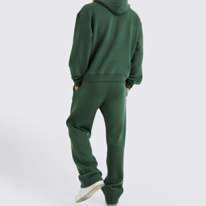 Ensemble de survêtement décontracté pour homme en coton vert olive, coupe ample, couleur unie, avec pantalon de jogging pleine longueur et poches latérales - Product Image 4