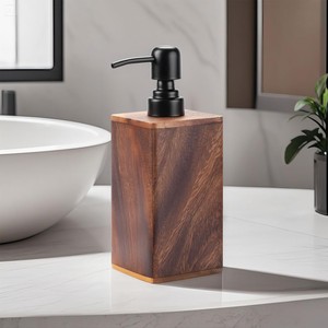 Dispensador de Jabón Cuadrado de Madera de Pino Teñido en Color Nogal para Decoración del Hogar |   Hecho a mano en Moradabad, venta al por mayor - Product Image 3