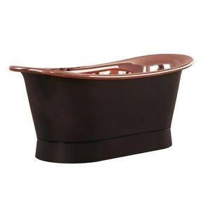 Baignoire ovale autoportante élégante en cuivre poli personnalisable, baignoire de luxe bicolore avec intérieur argenté et base ornée - Product Image 3