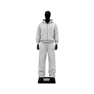 Silver Men's Tracksuit Custom Embroidered Logo <b>Zip</b> <b>Up</b> <b>Hoodie</b> Jogger Pants Set Oversized Streetwear Casual Sportswear Wholesale - Product Image 1