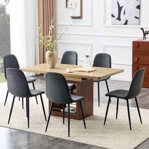 Set da Pranzo Moderno a L in 6 Pezzi, Tavolo Allungabile 59-71 Pollici e Sedie in Lino e Cotone Grigio Scuro, Set di Sedie Scalabili - Product Image 3