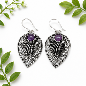 Pendientes de latón con amatista natural |   Pendientes Colgantes Hechos a Mano con Piedras Preciosas |   Joyería al por Mayor - Product Image 3