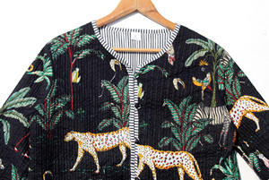 เสื้อแจ็คเก็ตผ้าฝ้ายบุผ้านวมสำหรับผู้หญิง สไตล์โบฮีเมียน วินเทจ แบบกิโมโน แต่งแถบลาย  ใส่ได้สองด้าน ทำมือ ดีไซน์เปิดด้านหน้า เสื้อโค้ทแบบใหม่ - Product Image 2