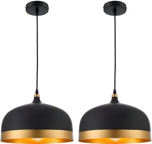 Lámpara colgante moderna de metal negro y dorado, 10 pulgadas, portalámparas E-27, para sala de estar (sin bombilla) - Product Image 3