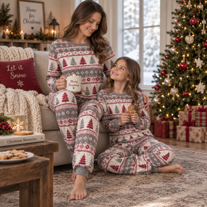 Ensemble pyjama de Noël assorti pour femme en flanelle à manches longues imprimé doux et confortable pour l'hiver, longueur intégrale, col rond, taille élastique - Product Image 4