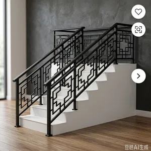 Rampe d'escalier moderne en métal noir, panneaux à motif géométrique carré, résistants à l'eau, durables, pour la sécurité des escaliers intérieurs - Product Image 3
