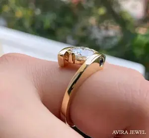 Bague de fiançailles de luxe en moissanite 1 carat, or massif sans nickel ni plomb, classique or blanc/jaune/rose, bijoux de mariage - Product Image 6