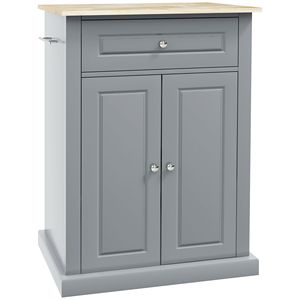 Carrello da Cucina Moderno Grigio, Isola Portatile con Cassetto Resistente, Ripiano Regolabile, 2 Portasciugamani in Legno, Vetro e MDF - Product Image 1