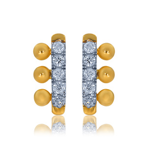 14K Yellow Gold Diamond Bar Stud Earrings Round Brilliant Cut Lab Grown Diamonds Minimalist Modern Daily Wear Jewelry for Women - Product Image 2